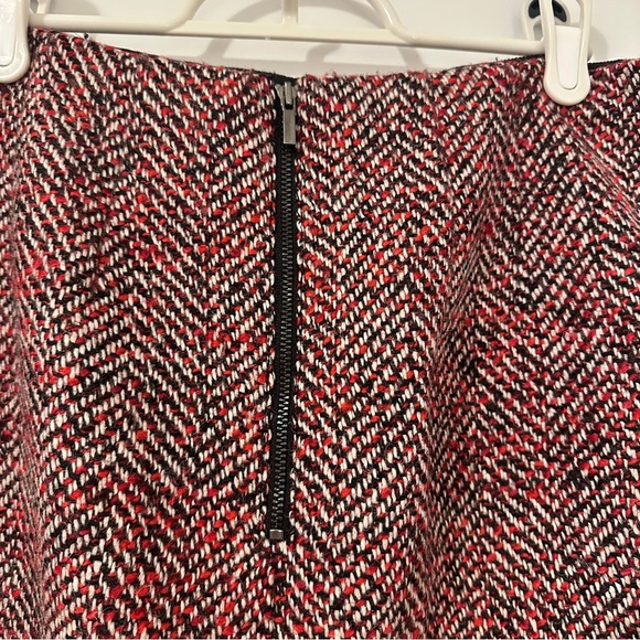 Loft Ann Taylor Black Red White Herringbone Wool Blend Skirt Size 2 Women’s - Picture 7 of 11